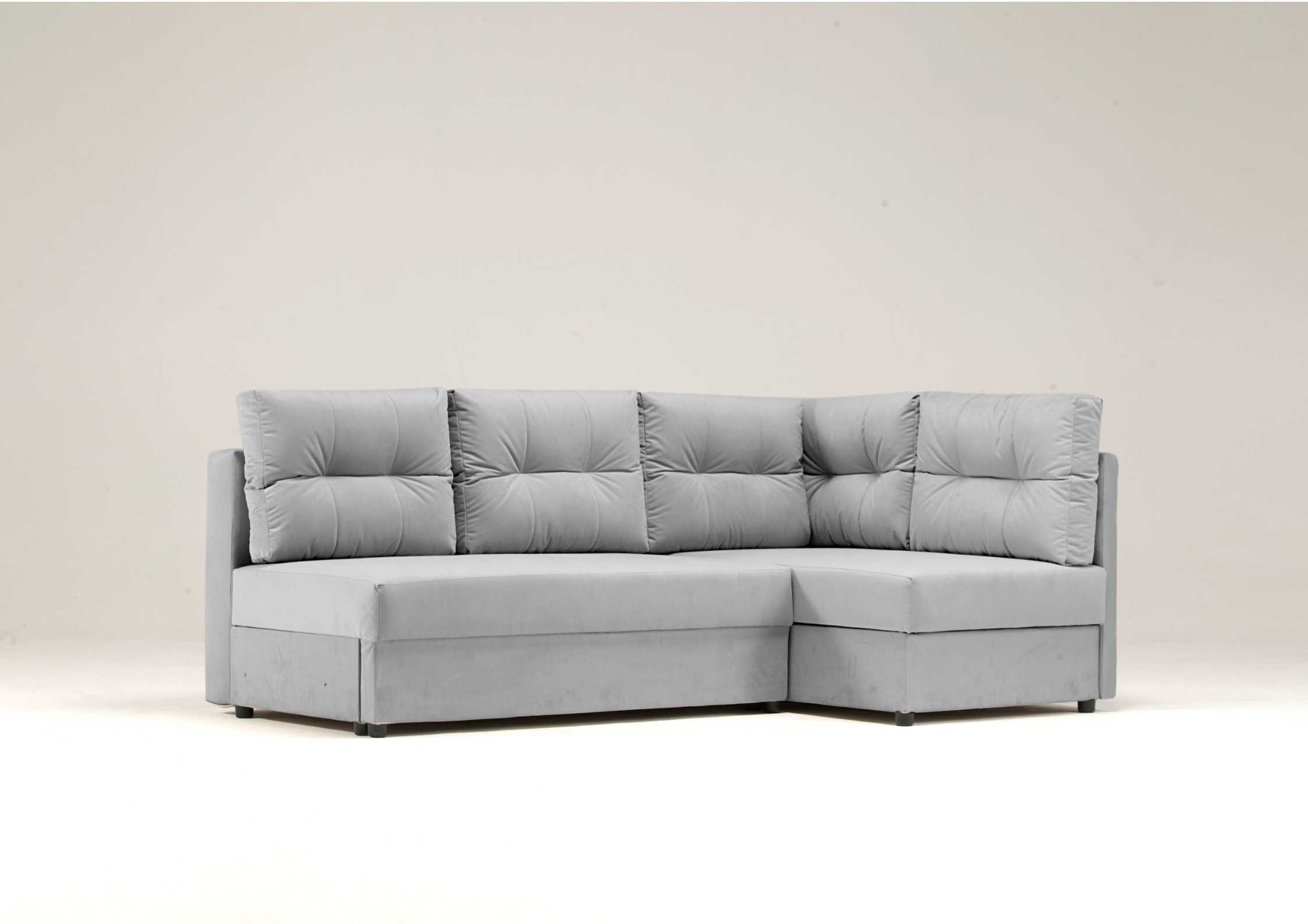 Mały narożnik z pikowanymi poduszkami szary